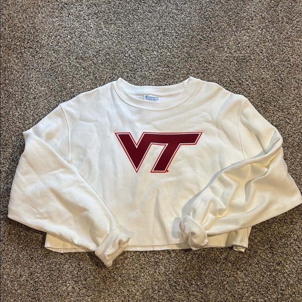 Virginia Tech Cropped Champion White Reverse Weave Sweatshirt